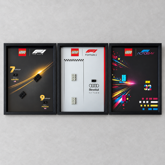 Pack Trio F1 — APXGP, Audi et F1 Academy — cadres 20 × 25 cm sans voitures LEGO