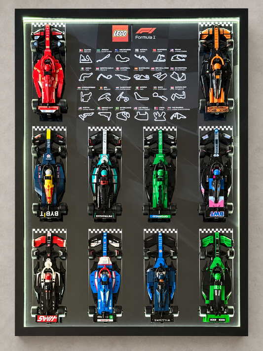 Cadre LED LEGO F1 Speed Champions, variante Noir, vue de face éclairée