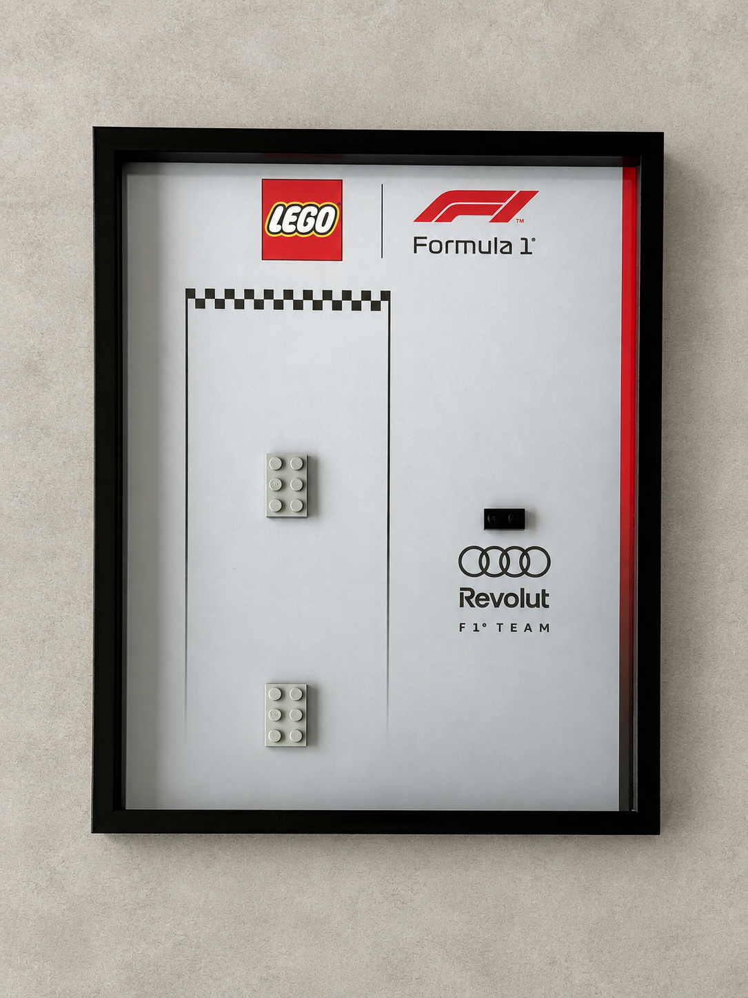 Cadre LEGO F1 Audi vide, vue de face — voitures LEGO non incluses
